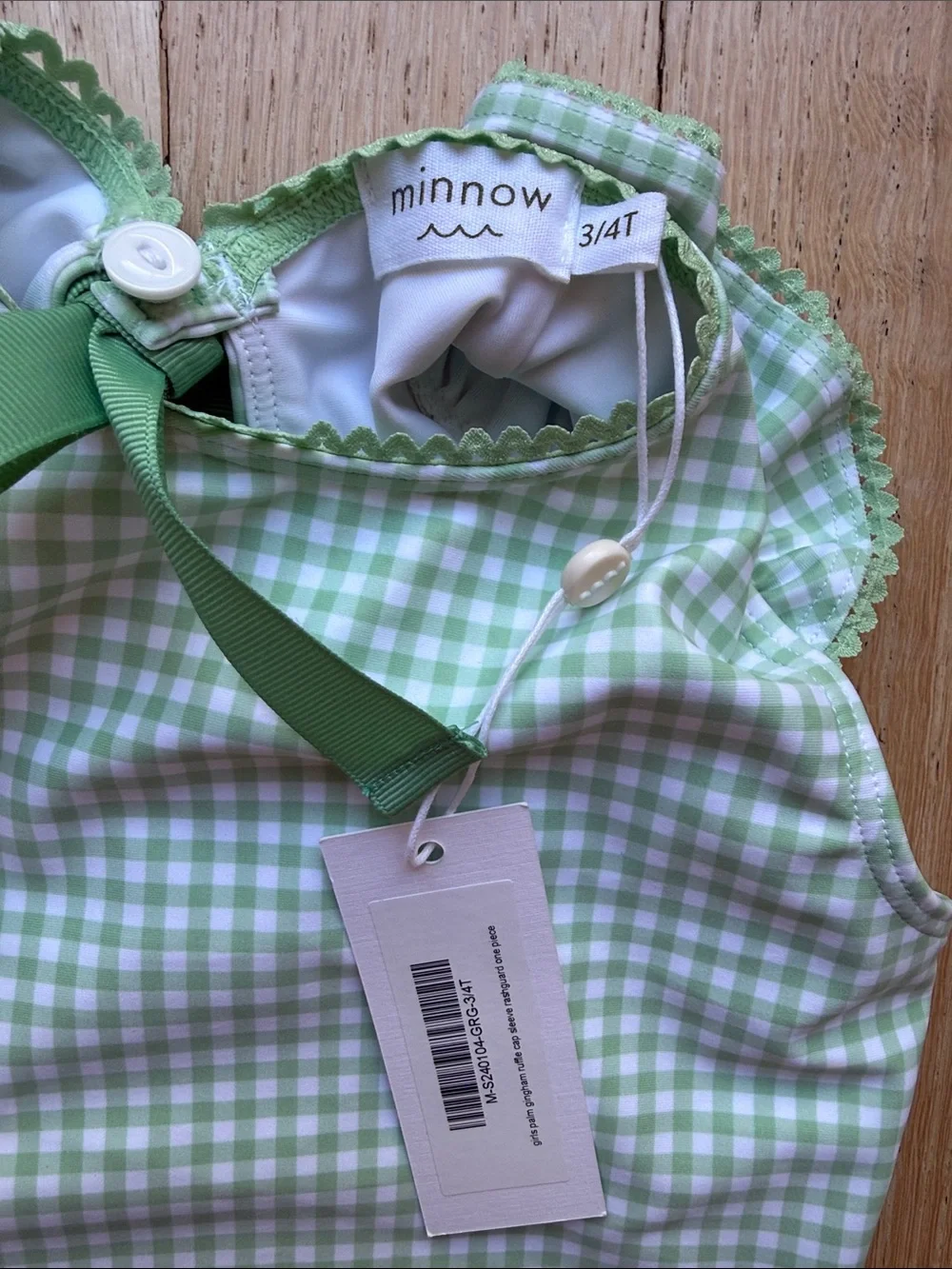 Girls Minnow Green Gingham Ruffle One-Piece Swimsuit